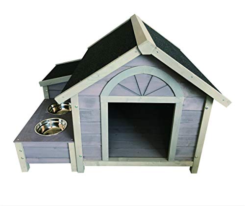 Seny Outdoor Wooden Large Dog House Dog Kennel with Dog Bowls W42xD39xH30 inch - Thumbnail 4