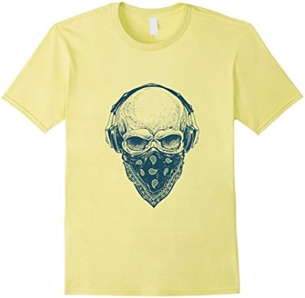 Men's Skull Handkerchief Headphones Face Tee 3XL Lemon