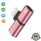 Hamdol Headphone Adapter for iPhone 11/X/XS/XS MAX/XR/8/8Plus/ 7/7 Plus Headset Adaptor Splitter Earphone Connector Convertor 2 in 1 Accessories Car Charger, Charge Fast Car Adapter,Rose-Gold