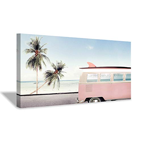 Beach-Picture-Coastal-Wall-Art-Pink-Car-with-Surfboard-Artwork-Seaside-Palm-Painting-Print-on-Canvas-for-Living-Room-40-inch-x-20-inch-x-1-Panel Beach Picture Coastal Wall Art: Pink Car with Surfboard Artwork Seaside Palm Painting Print on Canvas for Living Room…