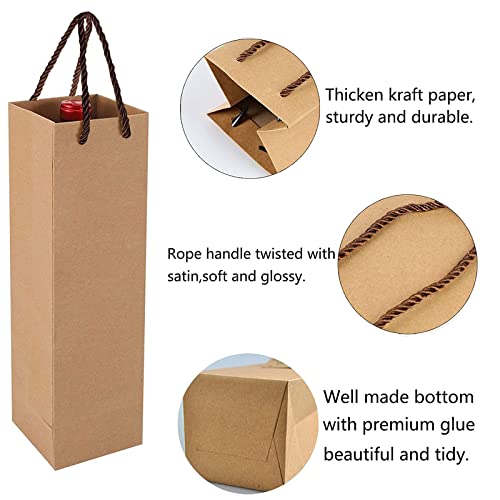 Kraft Paper Wine Gift Bags, Premium Wine Gift Bags with Handles, 20 Kraft Paper Wine Bags for Christmas, Wedding, Party (Brown)