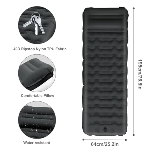 Hsweeth 12 cm Thick Self-Inflating Camping Mattress Inflatable Mattress Compact Ultralight with Foot Pump and Pillow Waterproof Sleeping Mat for Hiking, Travel, Backpack