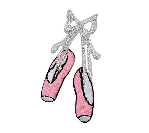 Pink Ballet Shoes - Slippers/Silver Bow - Iron on Applique/Embroidered Patch