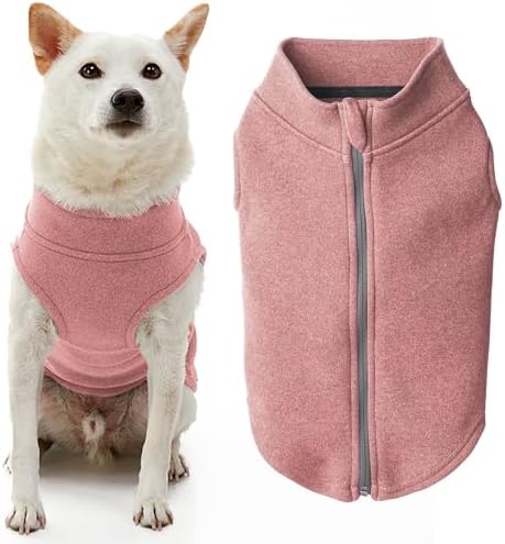 Gooby Zip Up Microfiber Fleece Dog Sweater Pink, Medium Warm