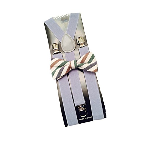 Plaid Bow ties and gray suspenders Combo Mens