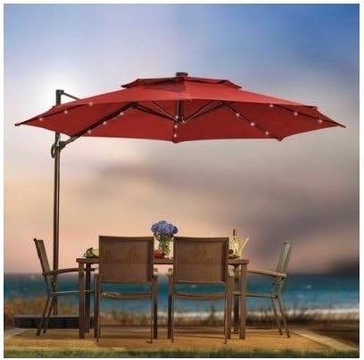 Amazon Com Destination Summer Outdoor Patio Cantilever Umbrella 11 Foot Round Canopy With Solar Powered Lights Includes Base And Storage Cover Salsa Garden Outdoor