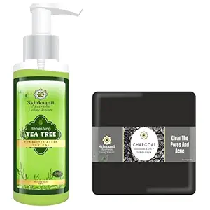 Skinkaanti Tea Tree Body Wash | 200 ml |+ Activated Charcoal Soap | 100 gm | Men women Boys Girls | All Skin Types | Pack of 2