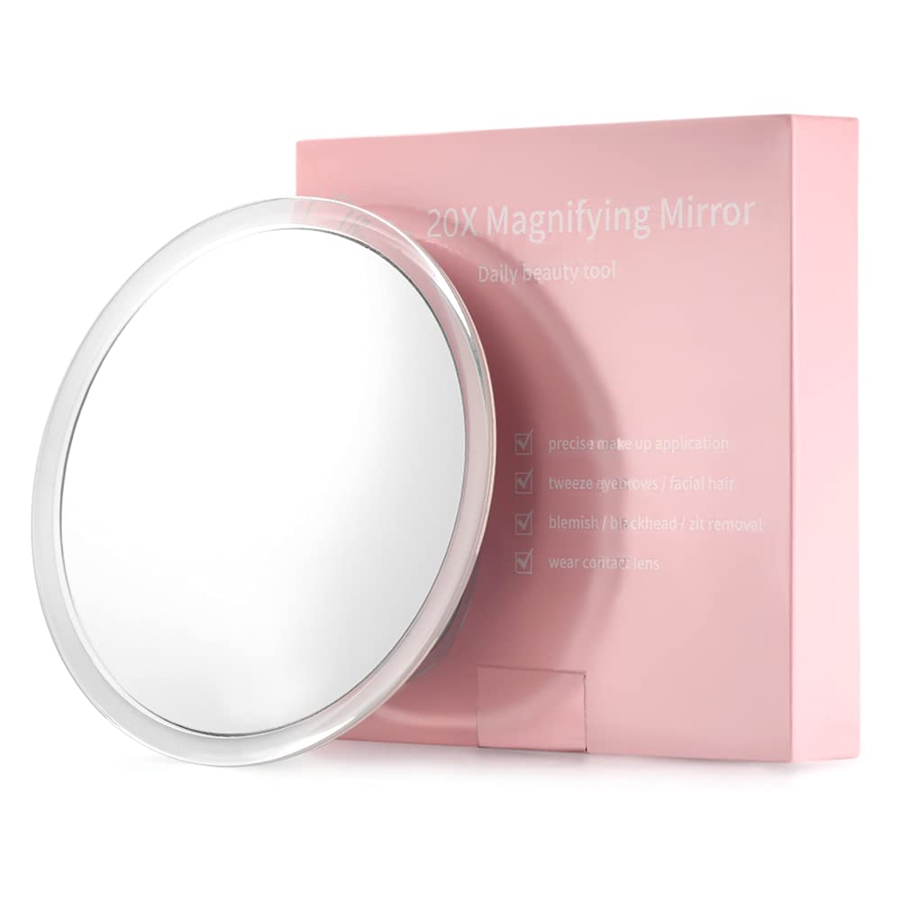 20X Magnifying Mirror with 3 Mounting Suction Cups - 6 Inch - Use for Makeup Mirror - Pluck Eyebrows - Tweezing - Blackhead and Blemish Removal - See Details Clearly - Perfect for Travel & Home