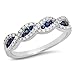 10K Gold Blue Sapphire & White Diamond Bridal Swirl Stackable Anniversary Wedding Band