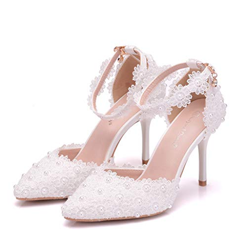 lkoezi Women Rhinestone High Heels, Lady Sexy Wedding Pointed Toe Thin Sandals Shoes Ankle Straps Sandals