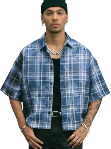 Amazon.com: GORGLITTER Men's Gingham Cropped Shirt Button Up