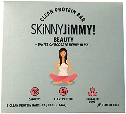Skinny Jimmy Clean Protein Bar! 8 Pack Healthy Delicious Snack Bar Gluten Free, High Protein, and Flavored Bar! Select Your Flavor Eye of The Tiger, Variety Box, Beauty or Wake It UP! (Beauty)