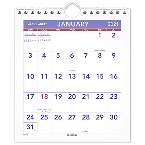 2021 Wall Calendar by ATAGLANCE, 7" x 8", Mini, Monthly, Wirebound