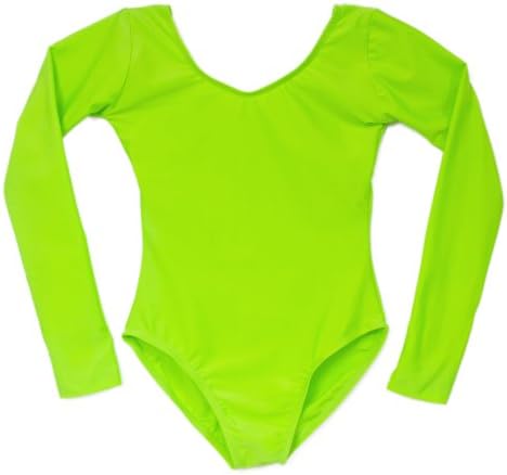 Adult Scoop Neck Long Sleeve Leotard Bright Lime Green