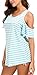 HBEYYTO Womens Cold Shoulder Striped Print T Shirt Short Sleeve Round Neck Casual Loose Tops and Blouse S-XXL