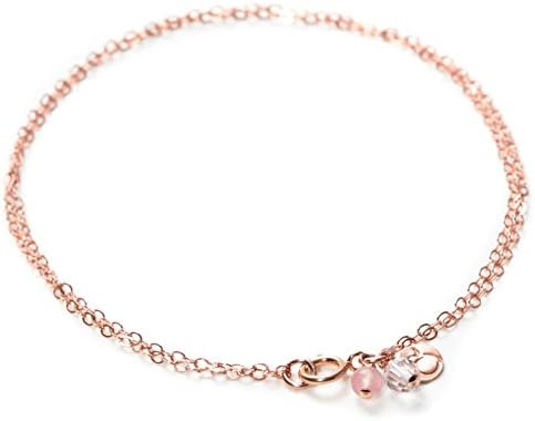 Rose Gold Quartz Swarovski Double Bracelet - 14k Filled Crystal Charms Jewelry Gift - Mothers Day