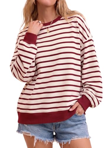 SHEWIN Sweatshirts For Women Crewneck Long Sleeve Casual Tops, Red, S at Amazon
