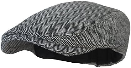 Newboy Caps Plaid Wool Flat Cap (L/XL, Grey.white)