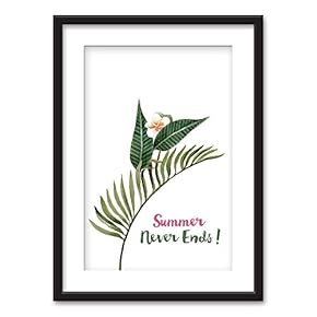 Framed Wall Art - Tropical Plant Leaves - Black Picture Frames White Matting - 23x31 inches