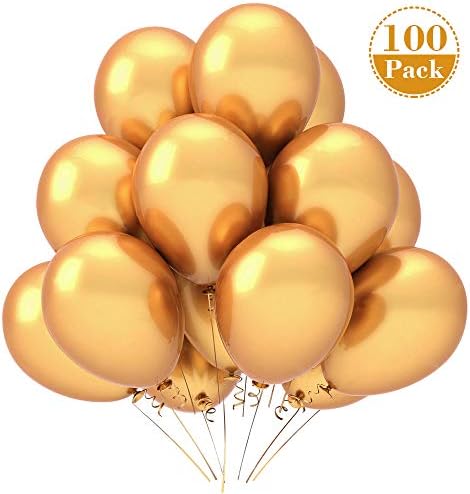 TONGN Gold Metallic Party Balloons 100 Pack 12inch Latex Helium Shiny Golden Chrome Balloons for Party Decoration Birthday Wedding Baby Shower Christmas Graduation