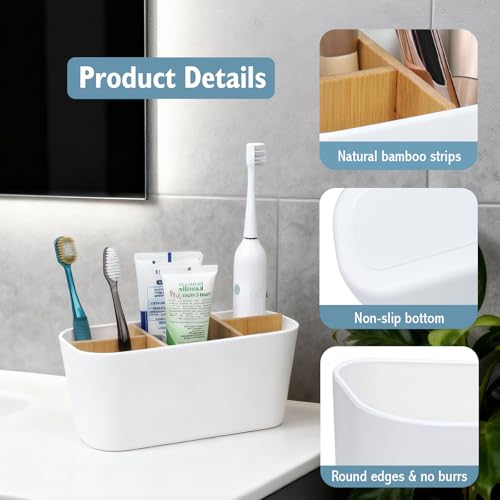 VINATO Toothbrush Holder, Electric Toothbrush Holder, Bamboo Partitions Toothbrush Holder Bathroom with 5 Compartments Bathroom Organizer for Office, Living Room, Kitchen