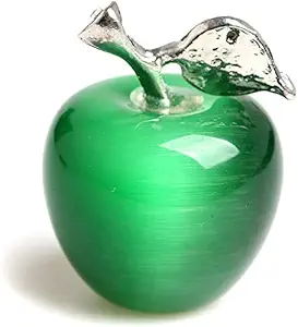 Be Meeting Crystal Natural Quartz Crystal Cateye Apple Figurine Statue Paperweight Hand Carved Quartz Gemstone Craft Ornament Home Christmas WeddingBirthday Decoration Gift (1.18Inch ) (Green)