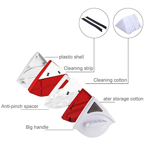 Magnetic Window Cleaner Double Side Glass Cleaning Brush Glass Wiper Squeegee Cleaning Tool with Anti-Falling Rope for High-Rise Double Glazed Windows with 15-24mm Thickness