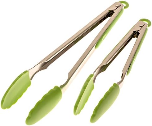 Intriom Top Quality Best Silicone Tip Tongs, Set of 2, for Home, Barbecue and Professional Use, Featuring Our "Stay-Cool" Stainless Steel Handle, 9" and 12" Cookware/Bakeware Tongs