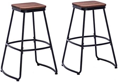 HAOBO Home Bar Stools Industrial Metal bar Stools Counter Height Stools for Indoor/Outdoor Dining Chair Set of 2 (FG-U4-M, 30")