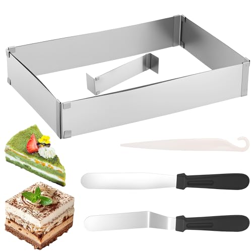 Zocipro Stampo Rettangolare Torta, Alta 5 cm, 27 x 18 cm, Estensibile Fino a 52 x 33 cm, Anello per Torte Regolabile Rettangolare Tortiera da Forno in Acciaio Inox per Torte Crostate Pizze