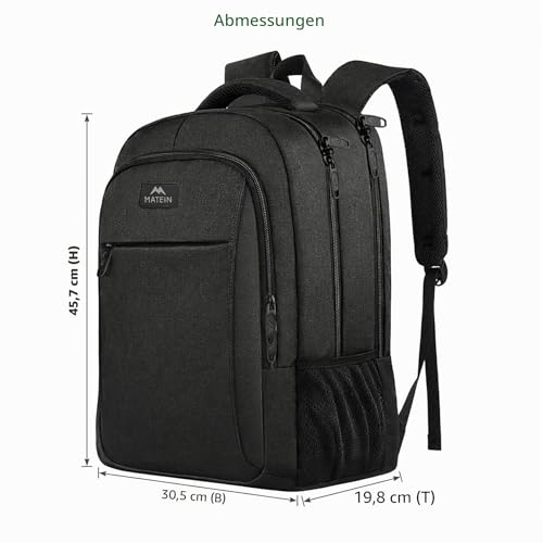 MATEIN 15.6 Inch Laptop Rucksack, Laptop Bag with USB Charging Port, Water-Repellent Computer Daypack for Business, Travel, Work, College, Men Women, Black