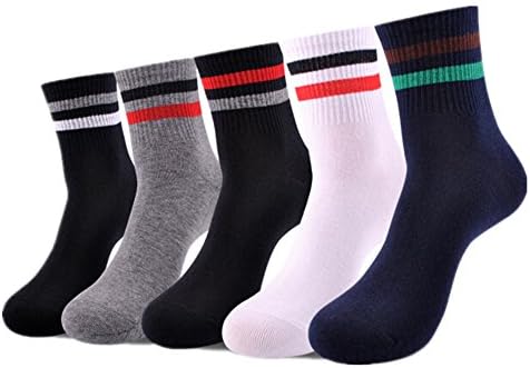 QingStart Men's 5 Pack Stripe Crew Socks