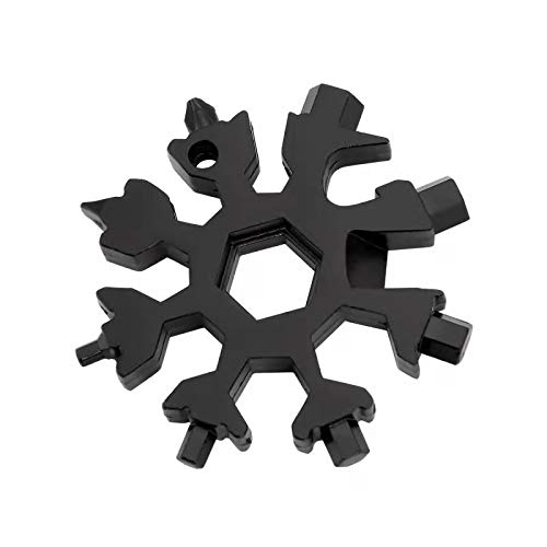 Schneeflocken Multifunktionswerkzeug 18-in-1 Edelstahl Multitool mit Aufbewahrungs​box und Schlüsselring für Outdoor (Schwarz)