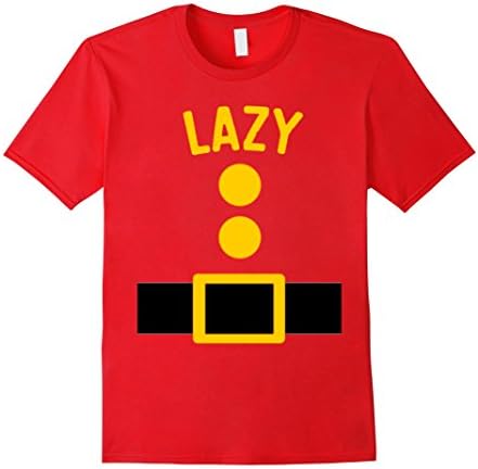 Mens Lazy Dwarf Costume T-Shirt Funny Halloween Gift Large Red