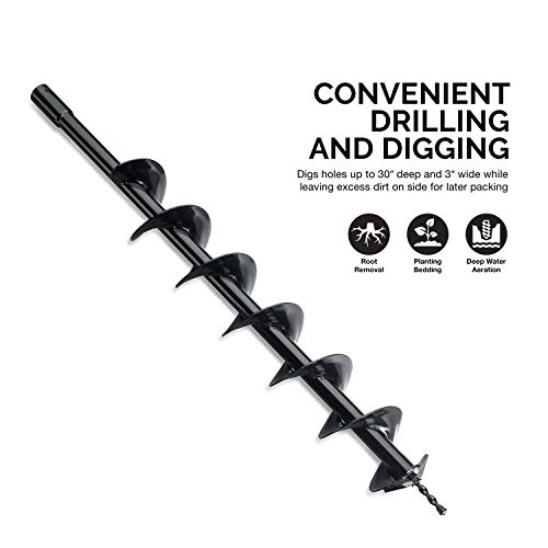 Hiltex 10245 4"x30" Steel Gardening Auger Bit | For Planting Bedding, Bulbs, Seedlings | 3/4" Shaft (Renewed)