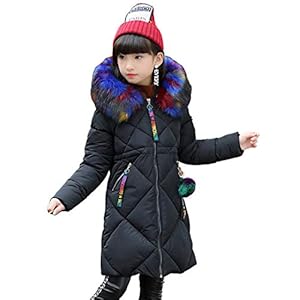 DorkasDE Winterjas voor meisjes, voor kinderen, gewatteerde jas, katoenen gevoerde jas met bontcapuchon