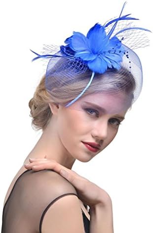 Quistal Charming Netting Mesh Headband Feather Big Flowers Hair Band Party Girls Women Wedding Bridal Fascinator Cocktail Hat