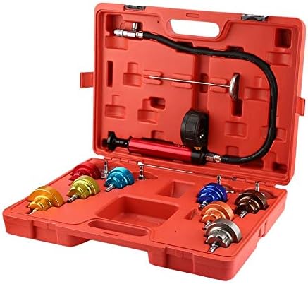 14PCS Universal Automotive Radiator Pressure Tester Kit, Pump Gauge Leak Detector Tool Car Vacuum Purge Cooling System Set