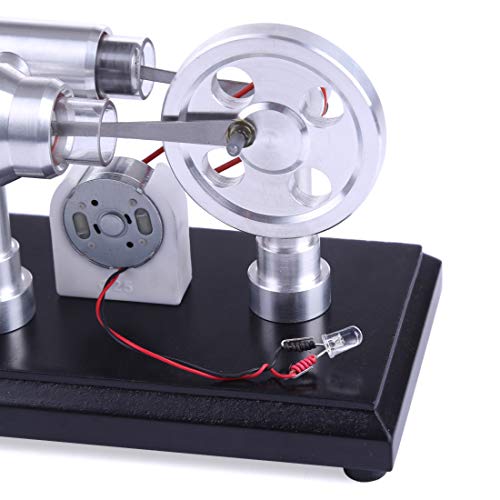 RuiyiF Double Cylinder Stirling Engine Kit with Generator Hot Air External Combustion Engine Physics Kits for Kids Teens Adults