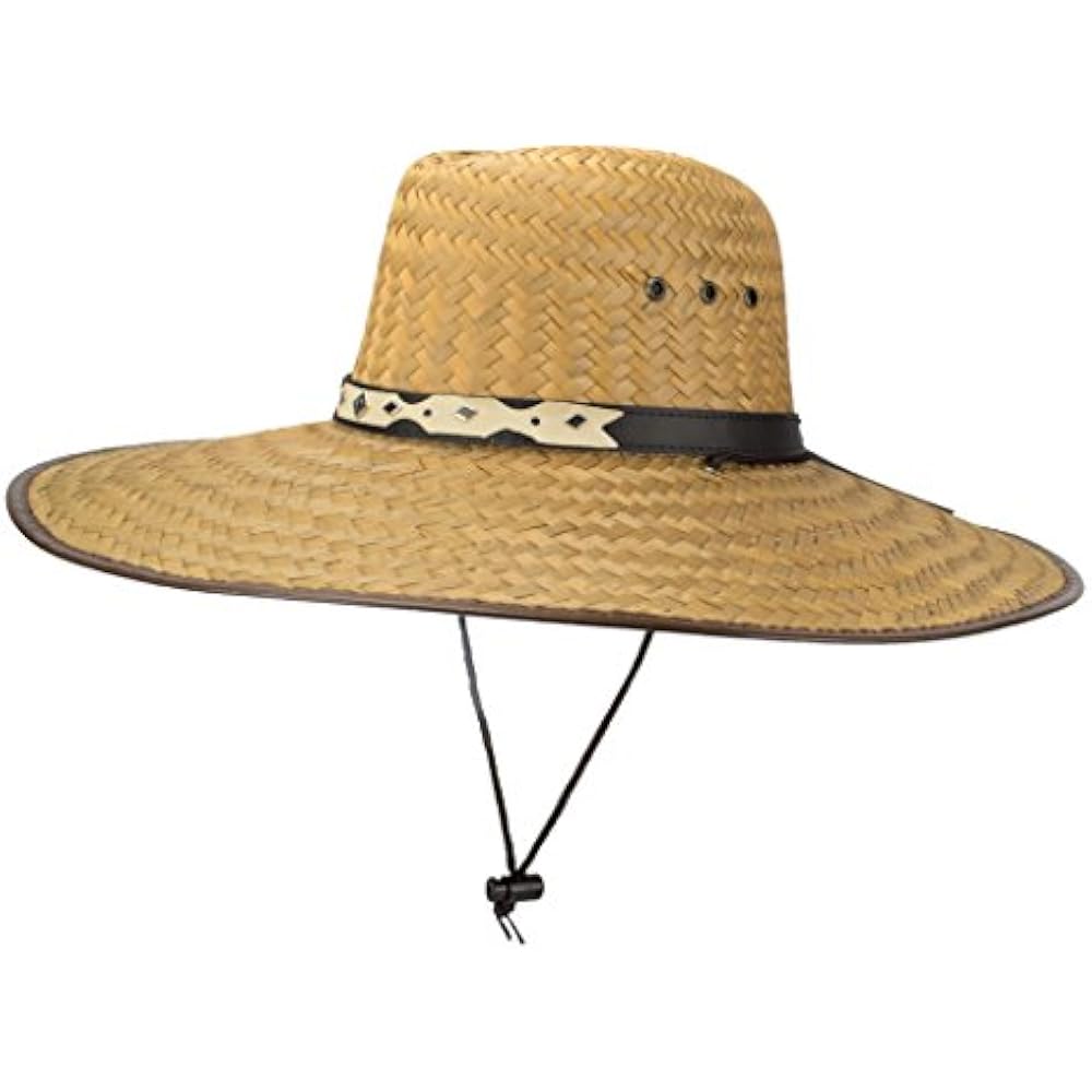 Super Wide Brim Cowboy Lifeguard Hat, Large Palm Leaf Straw Sun Cap