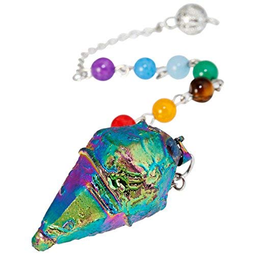 mookaitedecor Semi Precious Stone Crystal Pendulum Dowsing for Scrying Divination Reiki Healing Chakra,Titanium Coated Rainbow