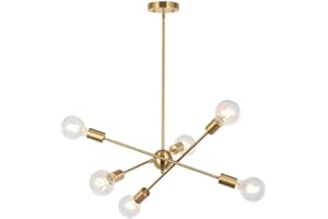 BONLICHT Modern Sputnik Chandelier Lighting 6 Lights Brushed Brass Chandelier Mid Century Pendant Lighting Gold Ceiling Light