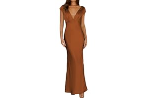 Halfisland Womens Summer Satin V Neck Cap Sleeve Backless Maxi Dress Elegant Twist Cut Out Midi Dresses Wedding Guest