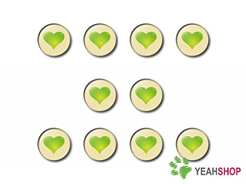12mm Handmade Glass Round Domed Cabochons - Green Heart - 10PCS (R12-3-11)