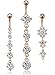 YOVORO 3PCS 14G 316L Stainless Steel Belly Button Rings for Women Navel Rings Barbell Dangle Flower CZ Body Piercing RSG