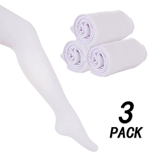 3 Packs Velvlet Opaque Dance Footed Tights Stockings Pantyhose for Toddler Baby, Little Girls & Big Girls White 1-3 Years