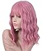Lizzy Hair Pastel Pink Wigs for Women 14inch Natural Looking Short Bob Curly Wig with Air Bangs Charming Pink Wig
