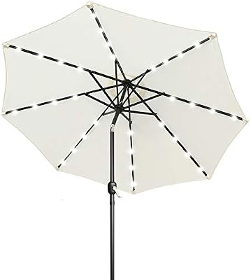 Amazon Com 9ft Patio Umbrella Ourdoor Solar Umbrella Led Umbrellas With 32led Lights Tilt And Crank Table Umbrellas For Garden Deck Backyard And Pool 12 Colors Light Beige Garden Outdoor