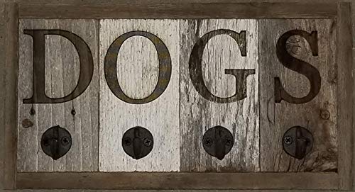 Reclaimed Barn Wood Dog Leash and Collar Holder - Wall Mount Hanger 4 hook Rack Unique dog themed gift Home Decor, AllBarnwood Farmhouse Entryway Decor.