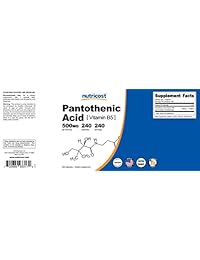 Nutricost ácido pantoténico (vitamina B5) 500 mg, 240 cápsulas, 1 botella, 1